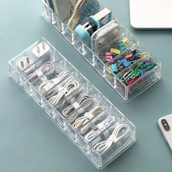 Kabelorganizer ClearGrid 7+ | 7-Fach Ladebox für Ladekabel & Netzteile | Transparentes Design | 26×5,5×11 cm