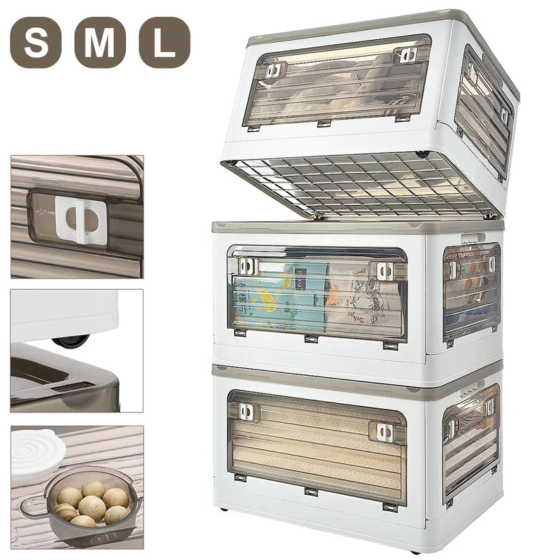 Flexora Faltbare Aufbewahrungsbox | Transparente Klappbox mit Rollen & Griff | Stapelbar & Platzsparend | 27 L / 40 L / 53 L – Weiß