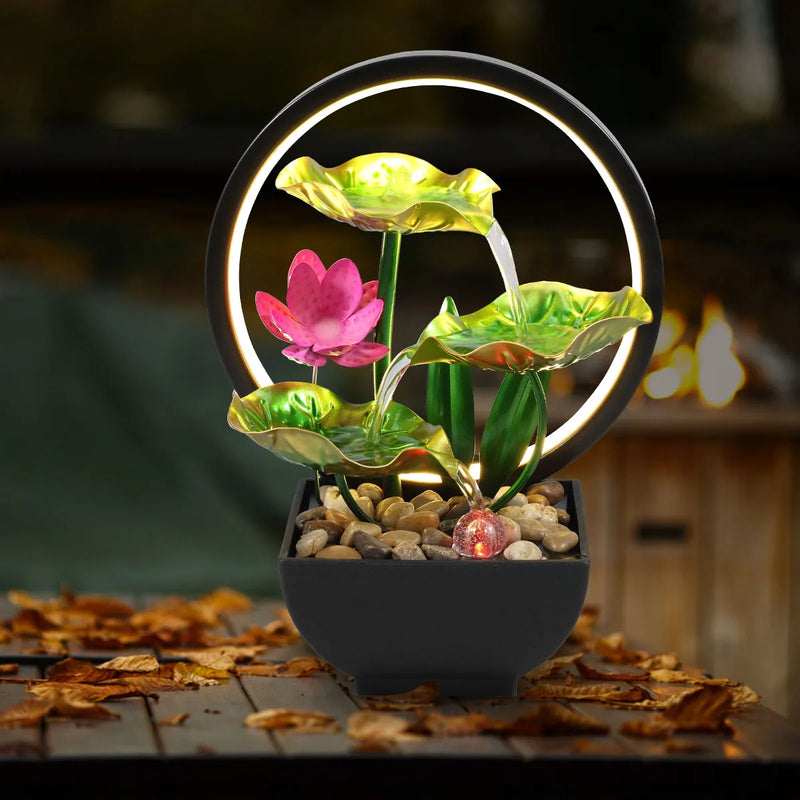Tischbrunnen AquaSeren | USB-betrieben | LED-Licht & Natursteine | Zimmerbrunnen zur Entspannung
