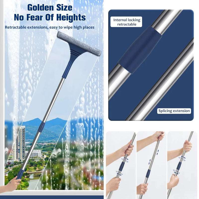 FensterFlex 2-in-1 Fensterreiniger | Verstellbarer Teleskopstiel | Wischer & Mikrofaser-Mopp | Für Fenster, Glas & Rahmen