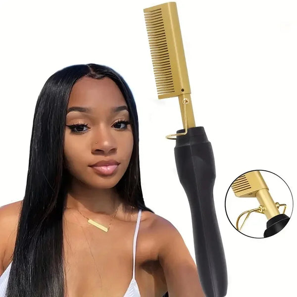 Curlion Elektrischer Kupferkamm | 2-in-1 Glätt- & Lockenstyler | Für glattes & lockiges Haar | Schnellheizend