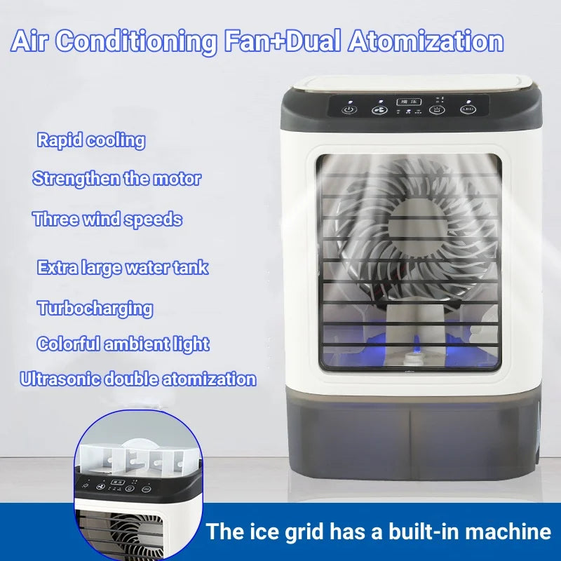 AerisGlow Breeze 900 Luftkühler mit Ultraschall-Vernebelung | 3-Stufen-Ventilator & Nachtlicht | Tragbar & Leise | 900 ml Wassertank für Büro & Zuhause