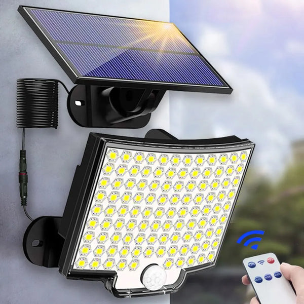 SolNova Solar Außenleuchte 106 LED | Bewegungsmelder & Fernbedienung | IP65 Wasserdicht | 3 Leuchtmodi | Trennbares Solarpanel