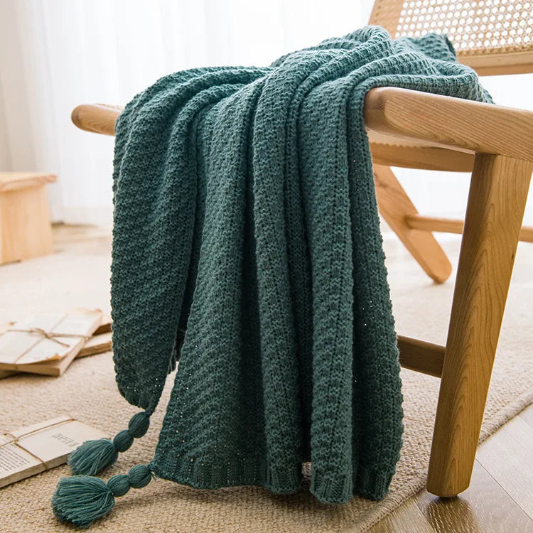 NordicHaven Decke | Chunky Knit mit Quasten | Weiches Waffel-Muster | Sofa & Bett