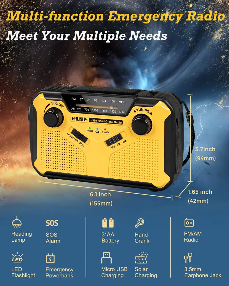 Alertino Notfallradio mit 4-fach Stromversorgung | 3000 mAh Powerbank | LED-Taschenlampe, Leselicht & SOS-Alarm
