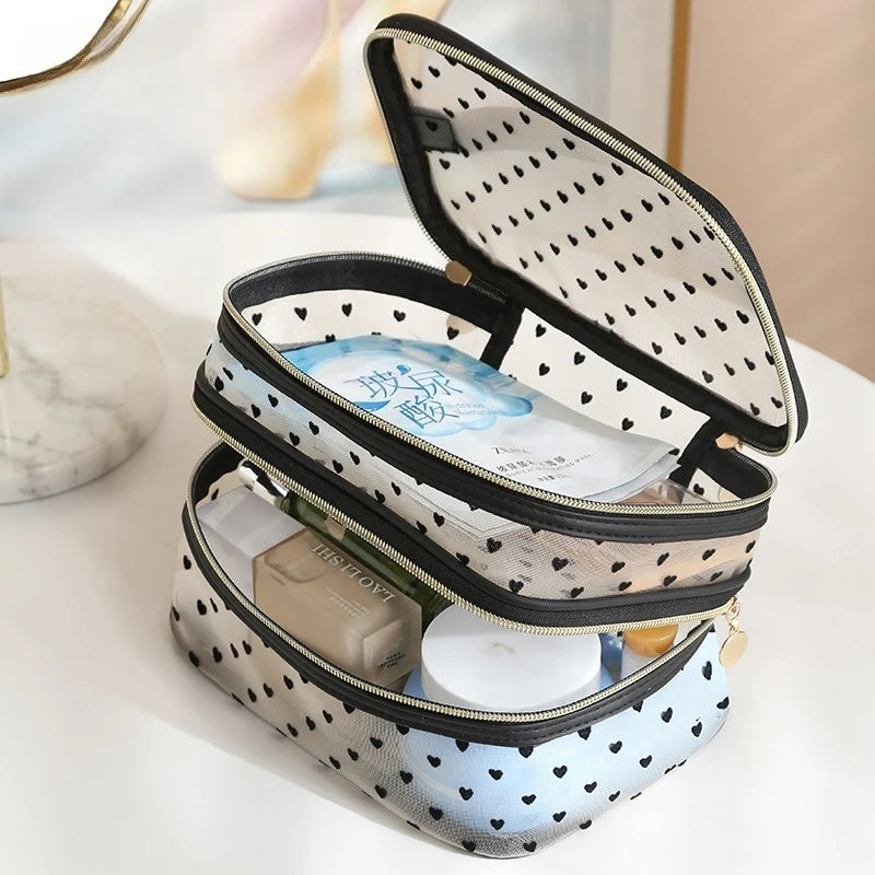 Nuvessa TravelMesh Kosmetiktasche mit Doppelnetz | Großes Volumen & Reißverschluss | Schwarz & Transparent