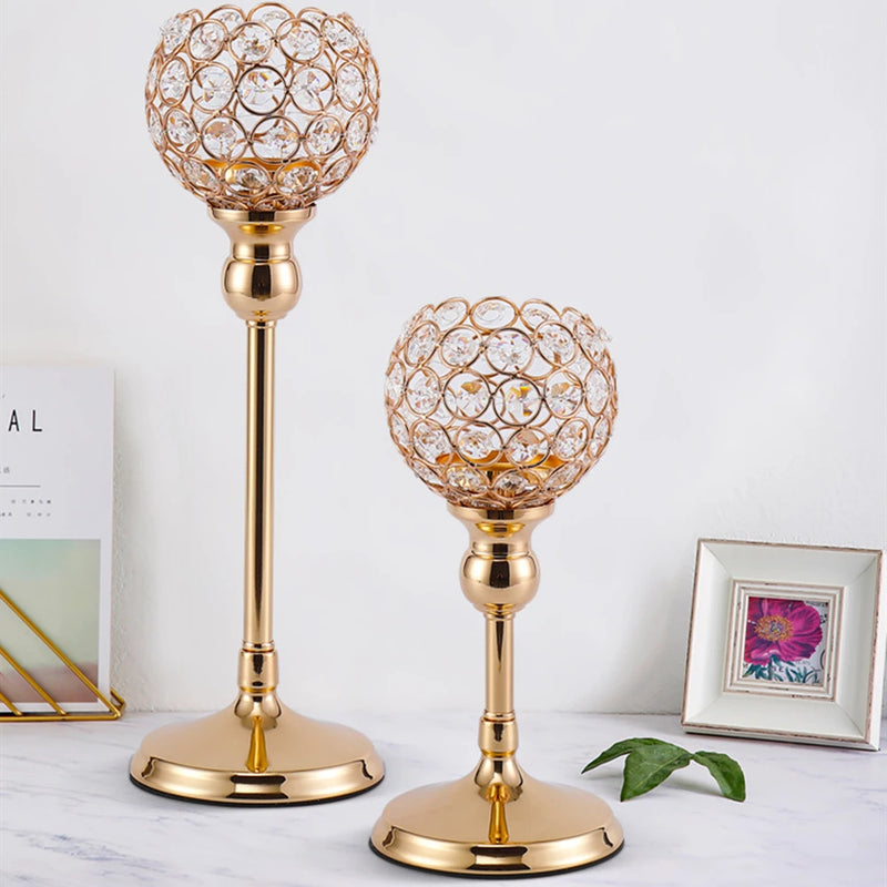 CristaLuce Kerzenhalter | 3 Kristallkelche | Modernes Bogen-Design | Metall & Glas | 33×9×15,5 cm