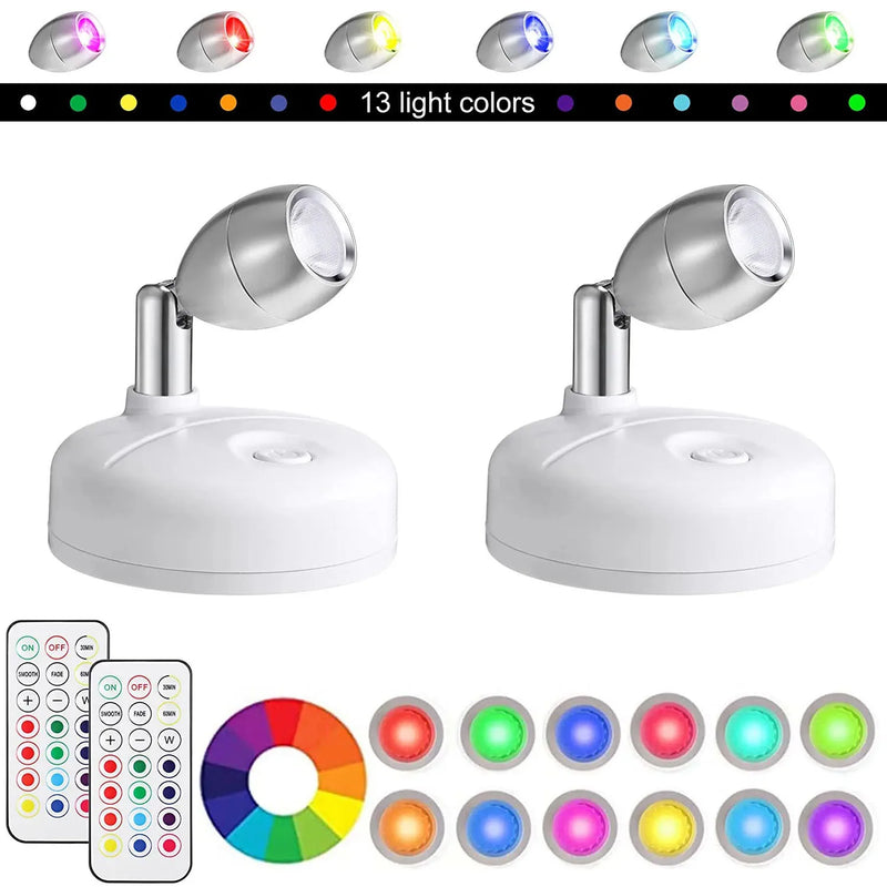 LumiFlex Spotlights | 2er Set Kabellose LED Spotlights mit Fernbedienung | RGB Farbwechsel & Timer | Drehbar für Bilder, Schränke & Wände