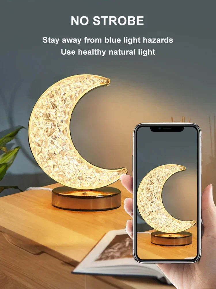 LunivaGlow Kristall Nachtlicht Touch | Dimmbare 3D Mondlampe | USB Tischlampe | Für Schlafzimmer & Dekoration