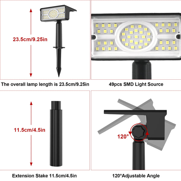 Solara LED Solarstrahler | 4 Lichtfarben | 49 LEDs | IP65 Wasserdicht | Energiesparend mit Solarpanel