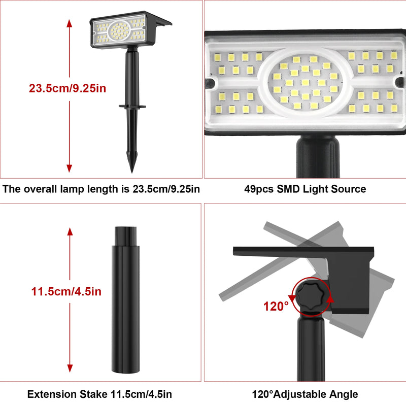 Solara LED Solarstrahler | 4 Lichtfarben | 49 LEDs | IP65 Wasserdicht | Energiesparend mit Solarpanel