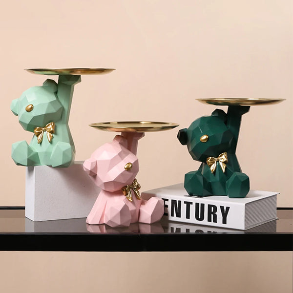 Aufbewahrungsfigur Formubo GeoBear | Geometrischer Bär aus Resin mit Schale | Deko & Ablage in einem | 17,5 × 13 cm