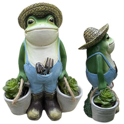 Frosch Gartenfigur | Lustiger Blumentopf | Wetterfestes Harz | Deko für Garten & Terrasse