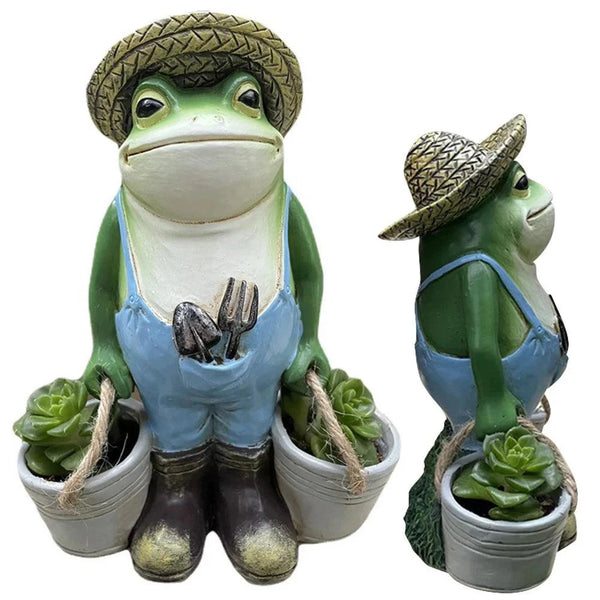 Frosch Gartenfigur | Lustiger Blumentopf | Wetterfestes Harz | Deko für Garten & Terrasse