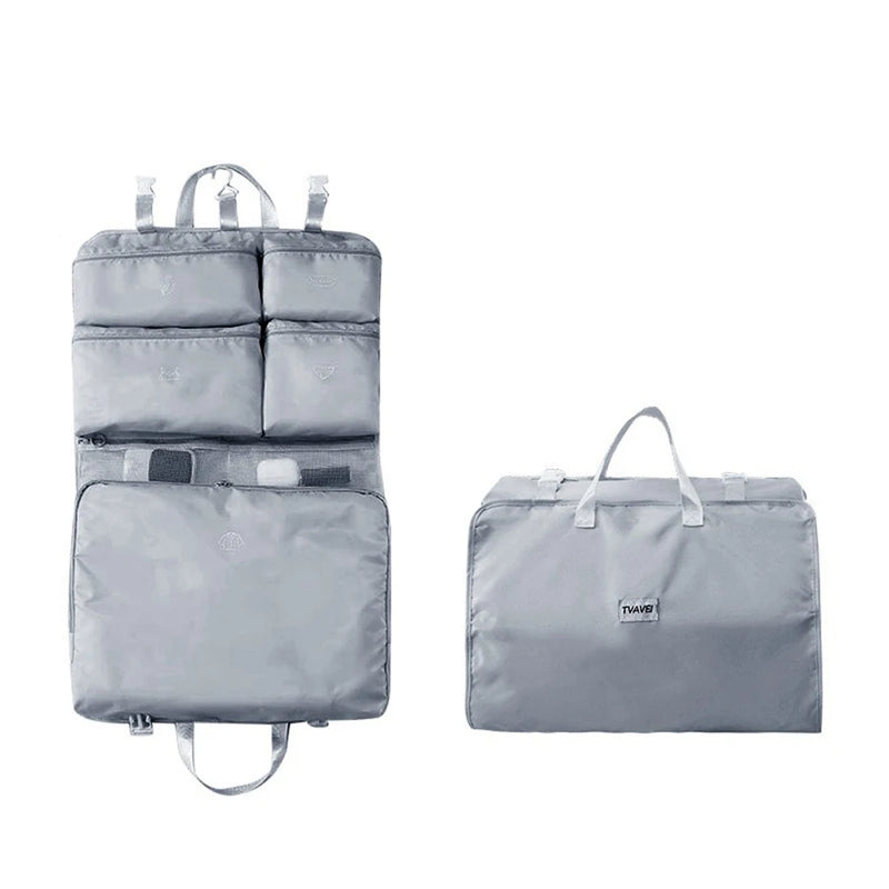 Travella 6-in-1 Faltbare Reise-Aufbewahrungstasche | Hängend & Tragbar | Multitasche für Kleidung, Kosmetik & Accessoires | Grau/Beige/Rosa