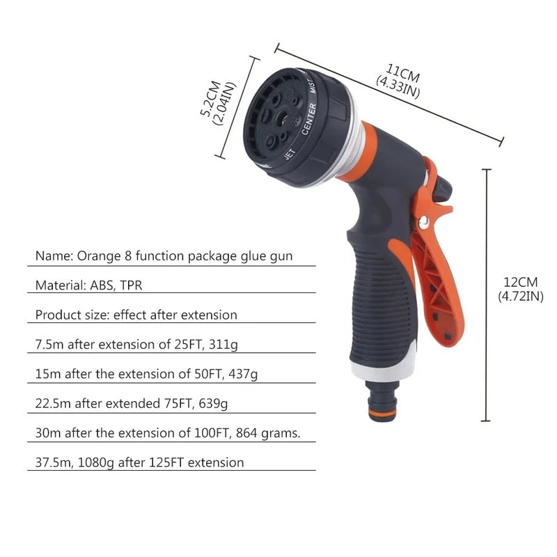 HydroMaxx MultiJet Garten-Spritzpistole mit 8 Funktionen | Hochdruck-Wasserpistole für Auto, Balkon & Pflanzen | Ohne Strom | Orange