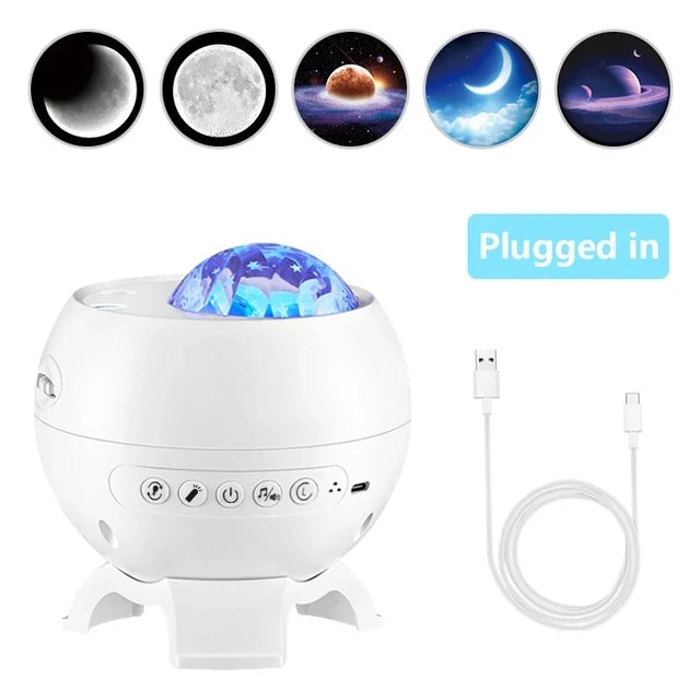 Auroria Polarlicht-Projektor | 3-in-1 Aurora, Sterne & Mond | Bluetooth Lautsprecher & Weißes Rauschen | 360° Galaxy Nachtlicht
