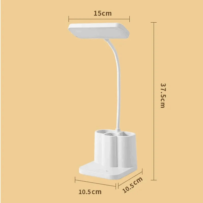 Liora DeskLight LED Schreibtischlampe mit Stiftehalter | Touch-Dimmung & 3 Lichtfarben | USB-Anschluss | 10,5 × 10,5 × 37,5 cm