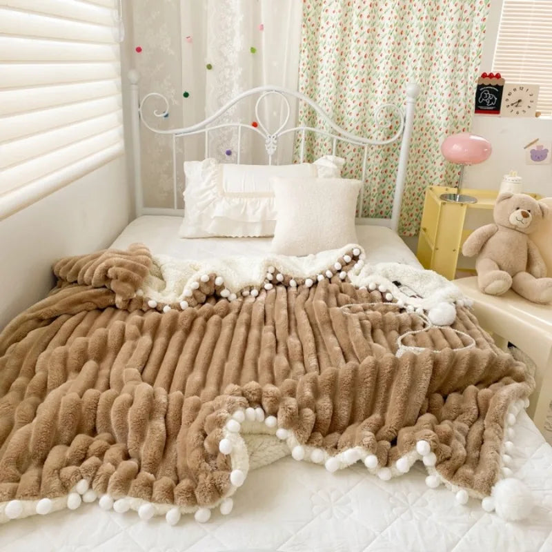 Lambelle Fleece-Decke | 3D-Struktur & Lammwolle | Weich, Warm & Stilvoll | Große Kuscheldecke in Uni-Farben