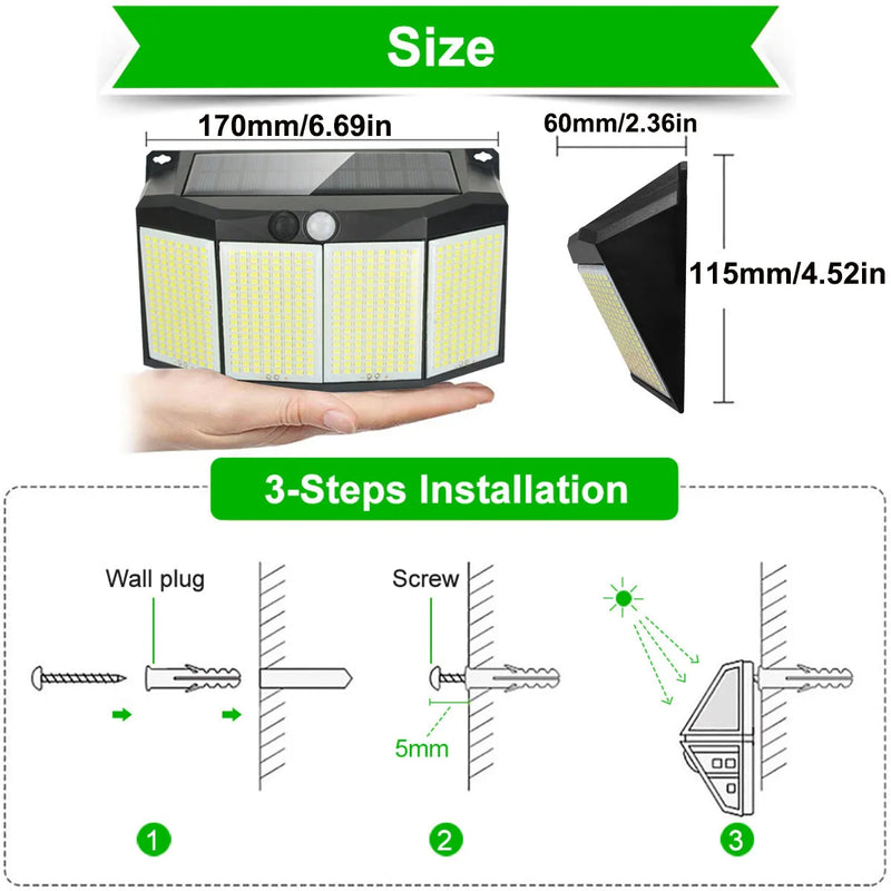 SolarBeam 576 LED Außenleuchte mit Bewegungsmelder | Solarbetrieben & Wasserdicht | 3 Leuchtmodi | Für Garten, Einfahrt & Terrasse