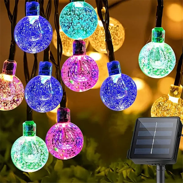Lunavera Solar Lichterkette mit Kristallkugeln | 20/50/100 LEDs | 8 Modi | Wasserdicht & Outdoor-tauglich