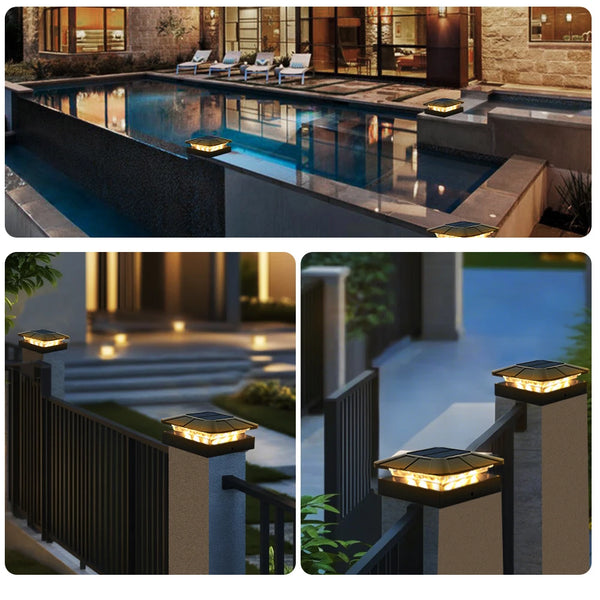 LumiCap Solar-Pfostenkappen-Licht 10 × 10 cm | 3‑Farben LED mit 2 Helligkeitsstufen | IP65 Solar-Zaunleuchte fürs Garten-Holzpfosten