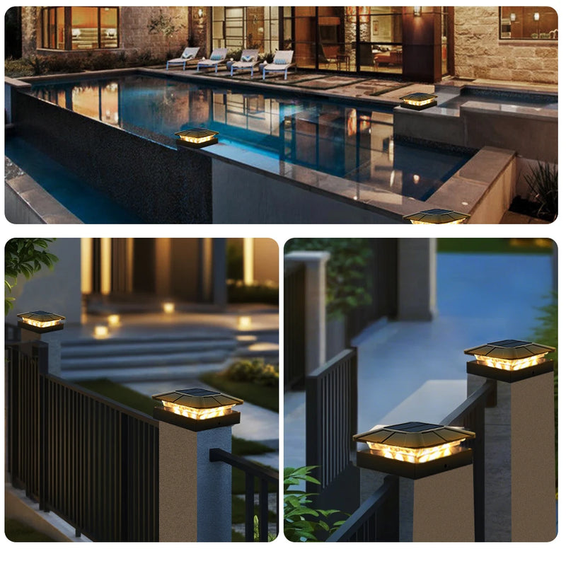 LumiCap Solar-Pfostenkappen-Licht 10 × 10 cm | 3‑Farben LED mit 2 Helligkeitsstufen | IP65 Solar-Zaunleuchte fürs Garten-Holzpfosten