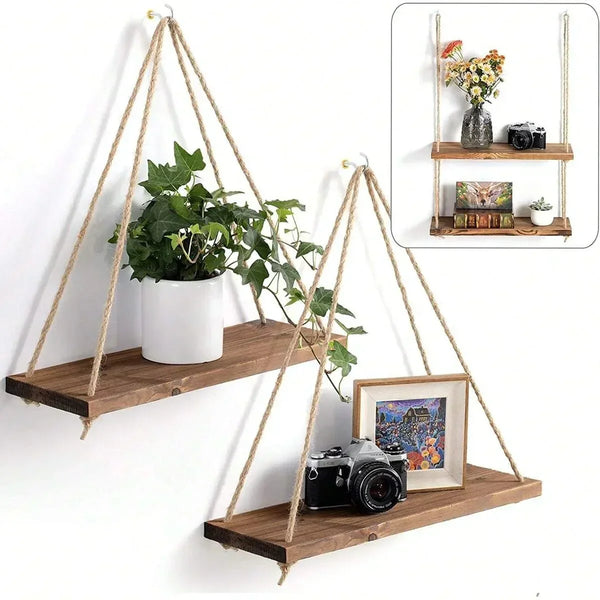 Boho Wandregal MAKRAVA | Handgefertigtes Makramé | 35×40 cm | Holz & Naturdesign