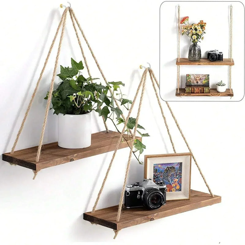 Boho Wandregal MAKRAVA | Handgefertigtes Makramé | 35×40 cm | Holz & Naturdesign
