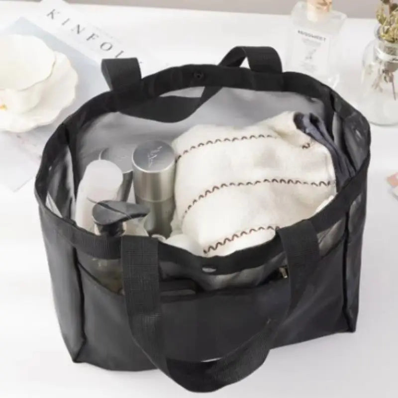 Strandtasche AEROWAVE Mesh | Groß & Atmungsaktiv | Für Strand, Sport & Reisen | Leicht & Schnell trocknend | Schwarz
