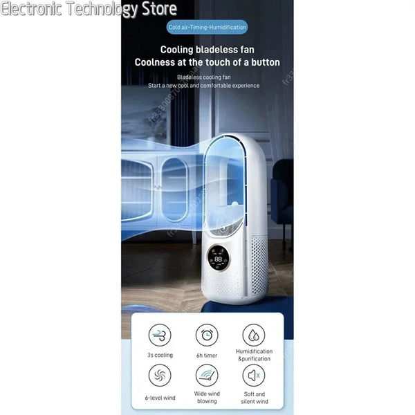 AeroCool Breeze Bladeless Ventilator 2025 | 6 Geschwindigkeiten | Leiser Luftkühler & Luftbefeuchter | USB-Anschluss | Für Büro & Zuhause