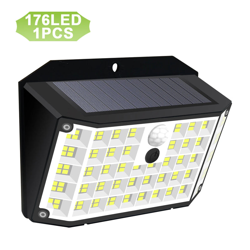 Solurex MotionLight 176 Solar Wandleuchte Außen mit Bewegungsmelder | 176 LEDs | 3 Modi | IP65 Wasserdicht | 3,7V 1W | Schwarz