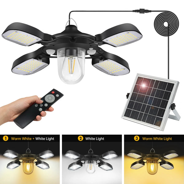 Solvari Solar Hängeleuchte mit Fernbedienung | 192 LEDs | 1000 Lumen | 5 Modi & 2 Bewegungssensoren | Für Innen & Außen