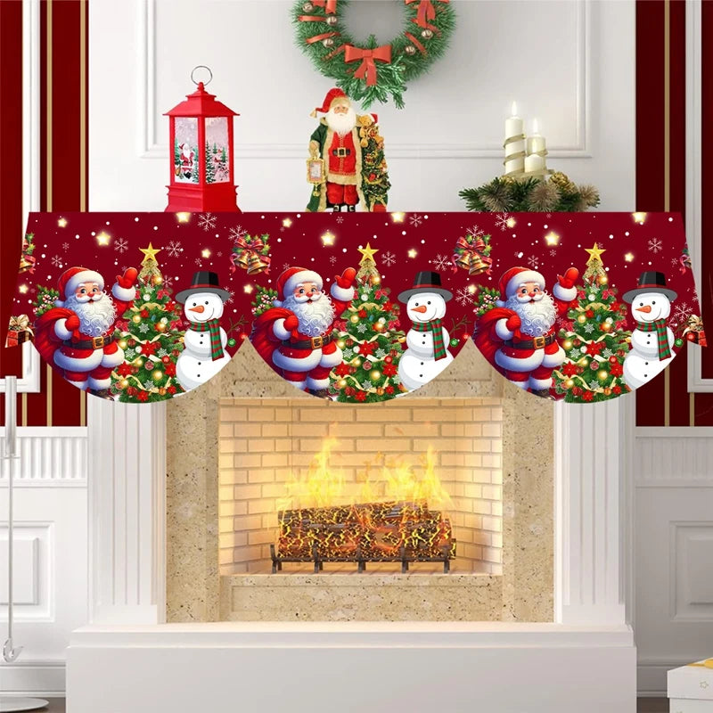 MerryMantel Kamin Schal Weihnachten | Santa & Schneemann Design | Deko für Kamin & Wohnzimmer | 100 % Polyester | 2025–2026 Edition