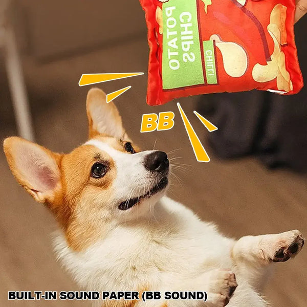 SnackPaws | Lustiges Knister-Spielzeug für Hunde | Kartoffelchips-Design | Plüsch & Quietschfunktion | Für Kleine & Mittlere Hunde