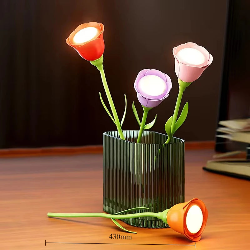 Lunafleur | Wiederaufladbare LED Rosenlampe | Dimmbar & Flexibel | 3 Lichtfarben mit Helligkeitsspeicher | Kreatives Nachtlicht & Geschenkidee für Frauen