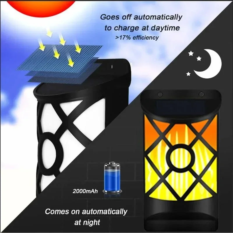 Solar-Fackel FlammaLuce | 96 LED Flammenlicht | IP65 Wasserdicht | Garten Wandlampe mit Gitterdesign