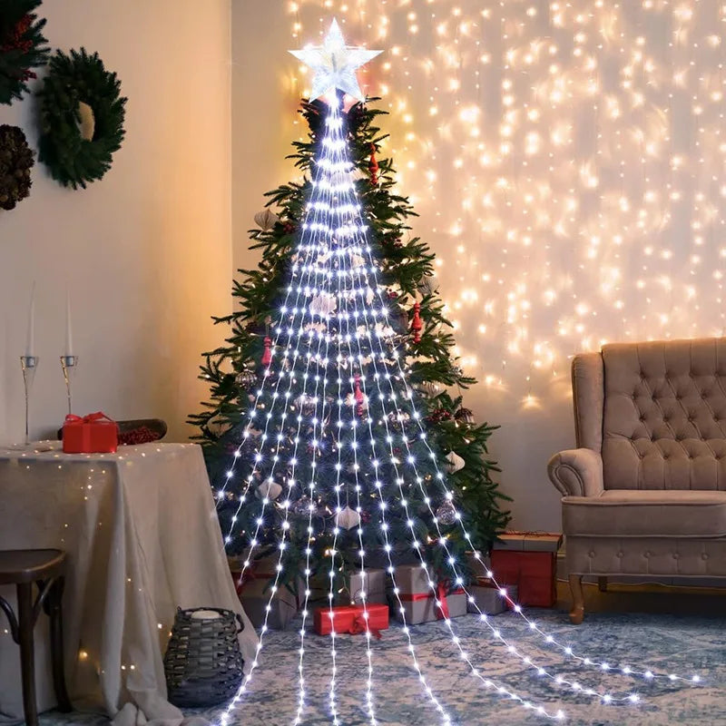 LED Sternen-Wasserfall StellaCascade | 198 LEDs | 2,2 m | Warmweiß / Weiß / Bunt | USB & Batteriebetrieb | Weihnachts- & Neujahrsdeko