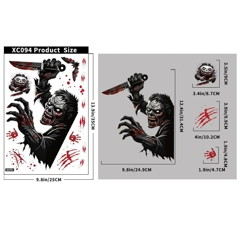 Fensteraufkleber HorrorPumpkins | Halloween Sticker Set | Kürbis, Schädel, Blut-Handabdrücke & Fledermäuse | Wiederverwendbar
