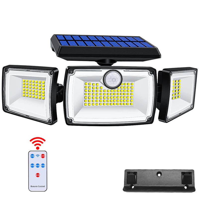 SecuSolar MaxView 167 Solar Sicherheitsstrahler 167 LEDs | 3 Schwenkbare Köpfe | Bewegungsmelder & 3 Leuchtmodi | IP65 Wasserdicht | 2200 Lumen