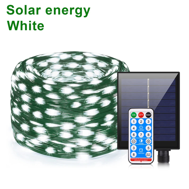 Solar Lichterkette 100M LumiSol ProLine | 8 Modi | IP65 Wasserdicht | Extra helle LEDs | Fernbedienung & Schnellladung | Für Garten, Hochzeit & Weihnachten
