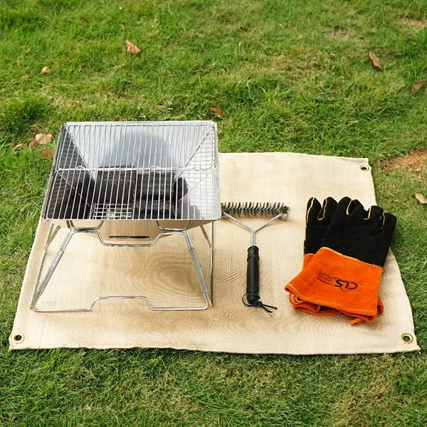 CampVita Feuerschutz Campingmatte | Hitzebeständig & Feuerfest | Ideal für Grill & Lagerfeuer | Glasfaser Beige