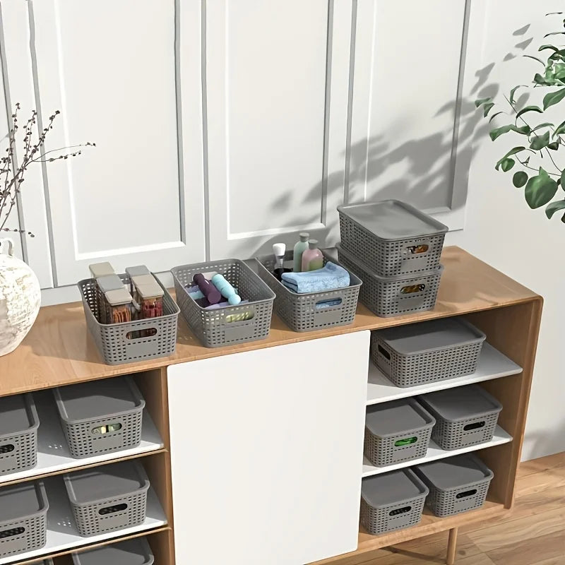 Organivo Aufbewahrungskörbe mit Deckel | Stapelbare Kunststoffboxen im modernen Design | Belüftete Ordnungsbox für Büro, Schlafzimmer & Kinderzimmer