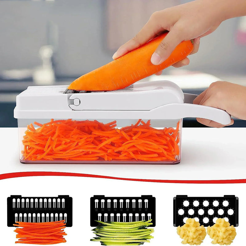 Gemüseschneider 12-in-1 KüchenMeister Pro | Multischneider mit 7 Klingen | Raspeln, Würfeln, Hobeln | BPA-frei & Spülmaschinenfest