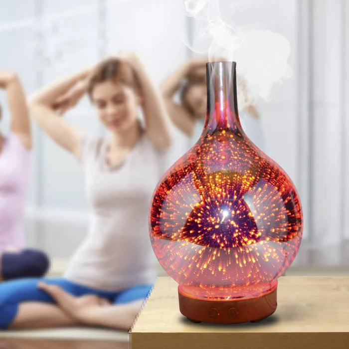 Vivalume Aromadiffusor mit LED | 3D-Glaseffekt & Ultraschallvernebelung | 500 ml Wassertank | Farbwechsel & Timer