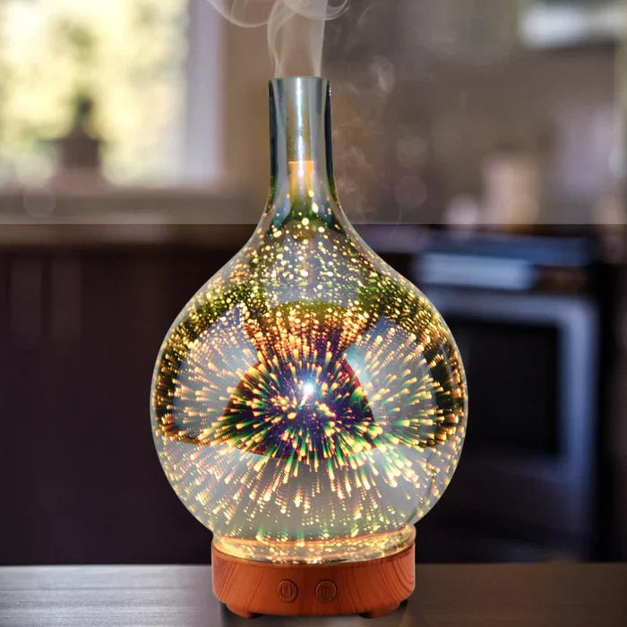 Vivalume Aromadiffusor mit LED | 3D-Glaseffekt & Ultraschallvernebelung | 500 ml Wassertank | Farbwechsel & Timer