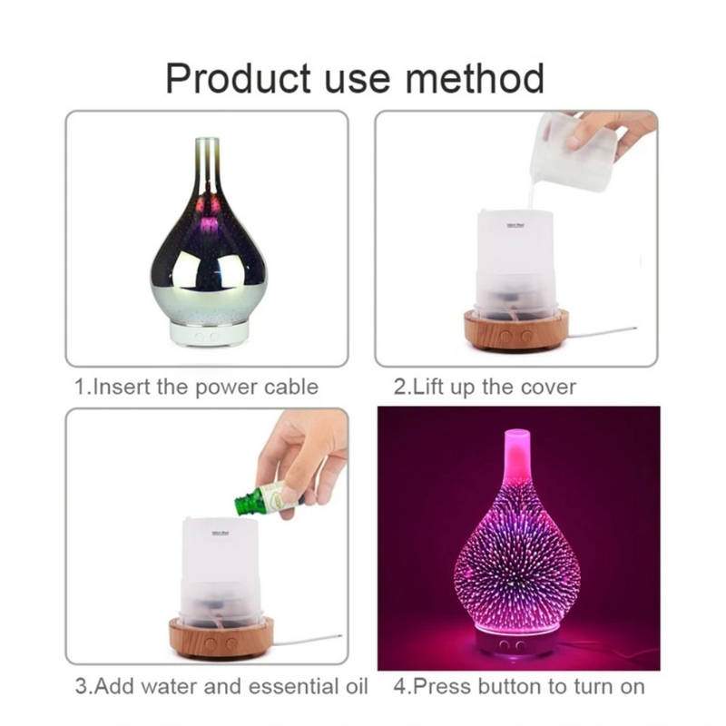AromaLume Diffuser | 100 ml Wassertank | 7 LED-Farben | Glasdesign mit Aromatherapie