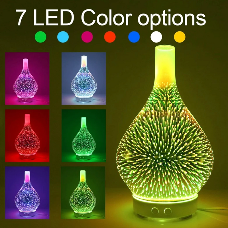 AromaLume Diffuser | 100 ml Wassertank | 7 LED-Farben | Glasdesign mit Aromatherapie