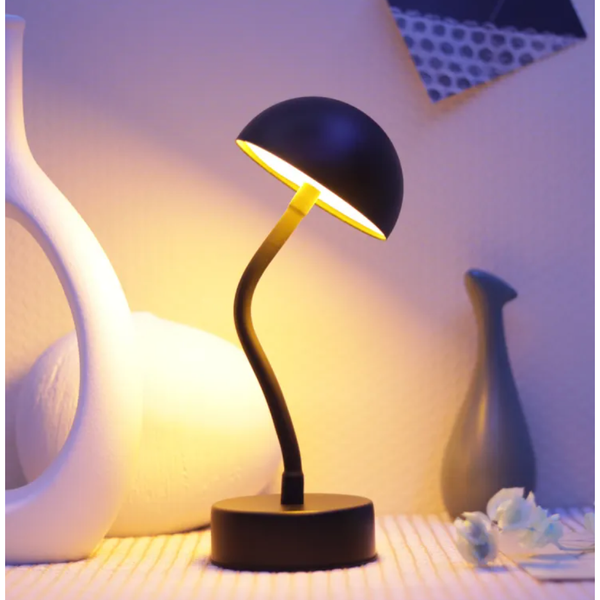 Lumorae Kabellose LED Tischlampe Pilzform | Dimmbar & Touch-Bedienung | Wiederaufladbar | Schwarz | Ø 13 cm | Eisen