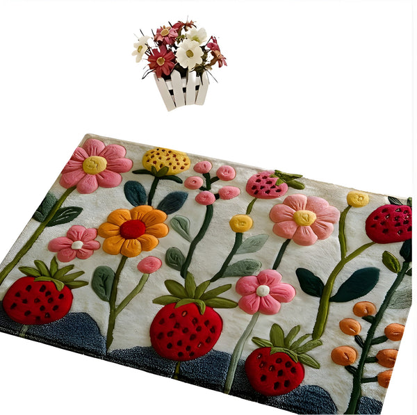 Florina 3D-Blumen Fußmatte | Kaschmirweiche Oberfläche | Rutschfest & Pflegeleicht | Für Bad & Eingang